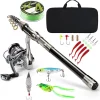 Fishing Rod Telescopic Carbon Fiber Rod Combo with Spinning Reel Portable Tackle Case Fishing Line Artificial Baits and Hooks for Travel Saltwater Freshwater Fishing