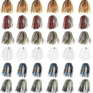 Fishing Silicone Jig Skirts DIY Bass Jig Lures Rubber Material- 12/36 Bundles 50 Strands Fishing Bait Accessories Spinnerbaits Buzzbaits Skirt Replacement Part Fly Tying Material Color Random