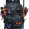 Fishing Tackle Backpack with Rod Holder, Waterproof Military Tactical Backpack Fishing Gear Bag Shoulder Storage Sling Bag for Outdoor Fishing (Black Camouflage)