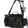 Fishing Tackle Bag for Fly Fishing Cross-Body Sling Fishing Gear Organizer Pack Hiking Camping Hunting Bag 1000D Nylon Waterproof (Black Camo)