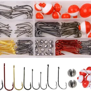 Fishing Tackle Box Kit Beginners Equipment, 215pcs Include Fishing Hooks, Bobbers, Split Shot Sinker Weights, Starter Kit for Artificial and Live Baits Trout Panfish