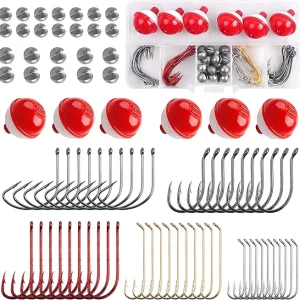 Fishing Tackle Kit Basic Fishing Bobbers Tackle Kit,80pcs Included Fishing Bobbers Hooks Sinkers Weights Beginners Fishing Starter Kit for Trout Bass Catfish Panfish
