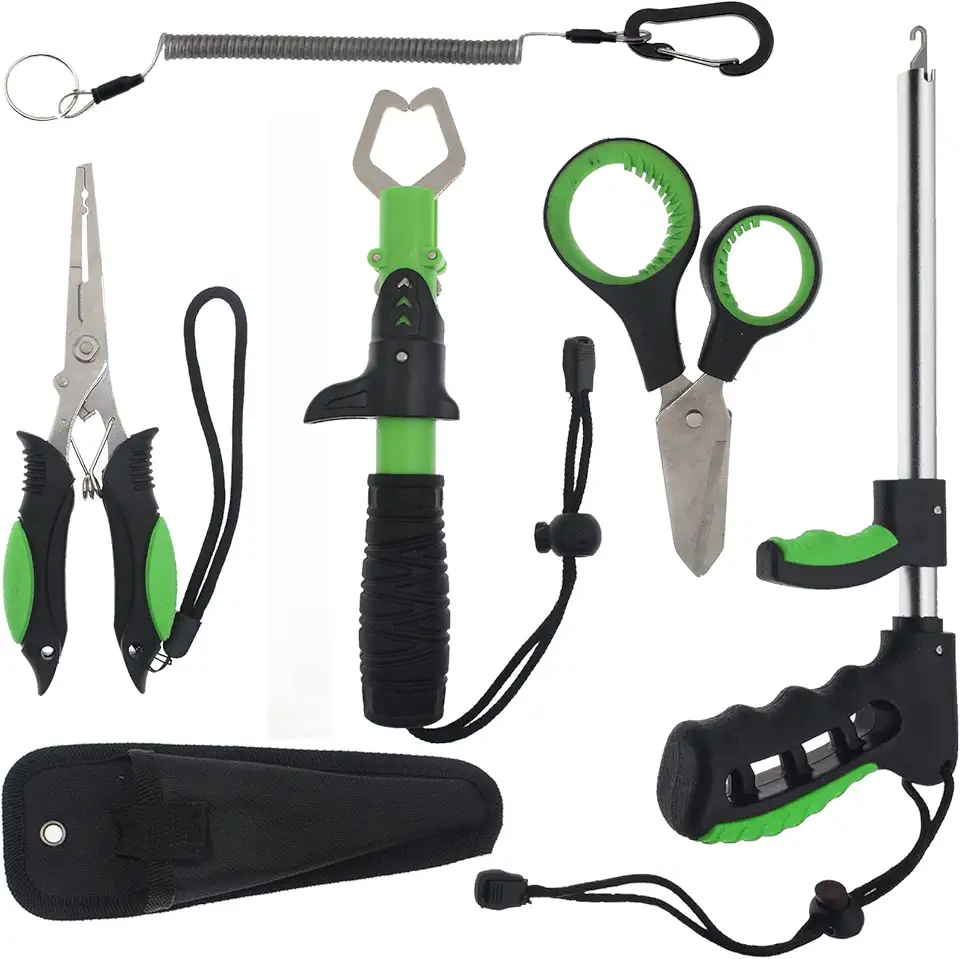 Fishing Tool Kit, Stainless Steel Fishing Pliers, Fish Lip Gripper Hook Remover Split Ring Fishing Scissors, Fly Fishing Gear Set Muti-Function Fishing Accessories, Fishing Gift for Men