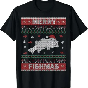 Fishing Ugly Christmas Sweater Outfit Gift Merry Fishmas T-Shirt