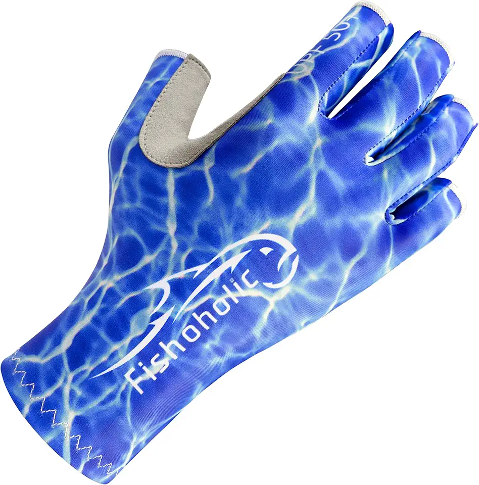 Fishoholic UPF50+ Fingerless Fishing Gloves - Sticky Grip Sun Protection Glove - Kayaking Paddling or Rowing