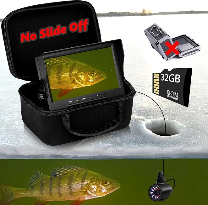 FishPRO Underwater Fishing Camera DVR w/Bracket - 7 inch Ice Fishing Camera Underwater w/ 12pcs+12pcs Filling Light, 32GB Card, 1200TVL Fish Finder for Lake Kayak Ice Fishing, 15m/49ft