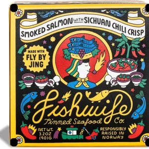 Fishwife Smoked Salmon with Fly by Jin Sichuan Chili Crisp 1-Pack (3.2 Ounce) - MSC-Certified Sustainable Seafood, High Protein, Gluten Free - Handpacked in BPA-Free Tins with Sichuan Chili Sauce