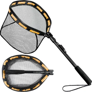 Floating Fishing Net for Steelhead, Salmon, Fly, Kayak, Bass, Trout Fishing, Catfish, Rubber Coated Landing Net for Easy Catch & Release for Easy Transportation & Storage