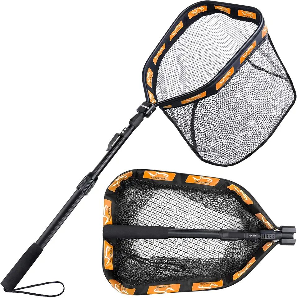 Floating Fishing Net for Steelhead, Salmon, Fly, Kayak, Catfish, Bass, Trout Fishing, Rubber Coated Landing Net for Easy Catch & Release, Compact & Foldable for Easy Transportation & Storage