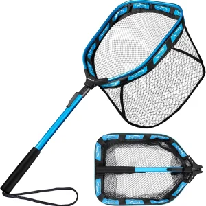Floating Fishing Net for Steelhead, Salmon, Fly, Kayak, Catfish, Bass, Trout Fishing, Rubber Coated Landing Net for Easy Catch & Release, Compact & Foldable for Easy Transportation & Storage