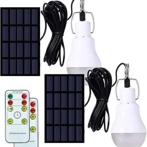FLRONGSUN Solar Bulb Light 350LM Solar Powered Portable Camping Light Led Lantern Outdoor Lamp Hiking Fishing Tent Indoor Shed Chicken Coop Hurricane Emergency Chargeable(Pack of 2+Remote Control)
