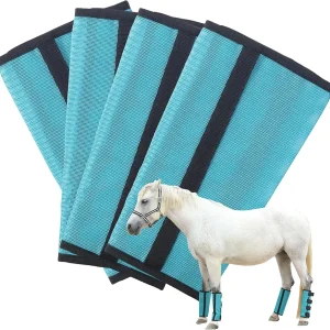 Fly Boots for Horses Set of 4, Loose Fitting & Non-Slip Horse Fly Boots No More Stomping, Breathable Plastic Mesh Horse Fly Leggings Paleblue Large