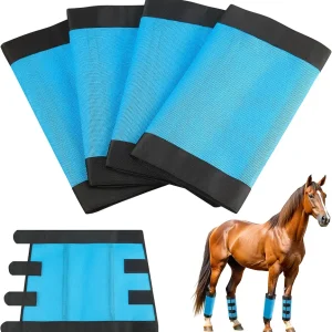 Fly Boots for Horses Set of 4 (Medium), Reinforced Webbing Resists Tearing, Loose Fitting Breathable Plastic Mesh Horse Leggings Wraps Adjustable, Protective Horse Leg Reduces Fly Bites & Stomping