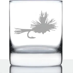 Fly Fishing - Whiskey Rocks Glass - Unique Flyfishing Themed Gifts for Fishermen - 10.25 Ounce