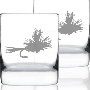 Fly Fishing - Whiskey Rocks Glasses - Set of 2 - Unique Flyfishing Themed Gifts for Fishermen - 10.25 Ounce