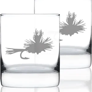Fly Fishing - Whiskey Rocks Glasses - Set of 2 - Unique Flyfishing Themed Gifts for Fishermen - 10.25 Ounce