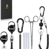 Fly Fishing Accessories 8 PCS,Fly Fishing Forceps,Tippet Holder,Fishing Tippet Spool Ring,Retractable Keychain and Magnetic Keychain with Lanyard,Fly Fishing Tools,Gift for Men