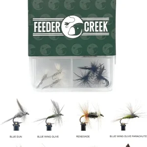 Fly Fishing Assortment, 24 Dry Flies in 8 Patterns (Adams, Renegade, Dun & More) Trout & Bass Flies | Size 14, Includes Fly Box