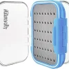 Fly Fishing Box Jig Box Waterproof Float Lightweight Double Side Large Capacity Easy Grip Clear Lid Fly Fishing Lures Box(H18 Blue, SIZE A:4.24X3.04X1.36inch)