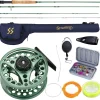 Fly Fishing Combo, 4 Piece Fly Rod and CNC Machined Aluminum Alloy Reel Complete Starter Package with Rod Bag