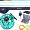 Fly Fishing Combo, 4 Piece Fly Rod and CNC Machined Aluminum Alloy Reel Complete Starter Package with Rod Bag