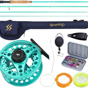 Fly Fishing Combo, 4 Piece Fly Rod and CNC Machined Aluminum Alloy Reel Complete Starter Package with Rod Bag
