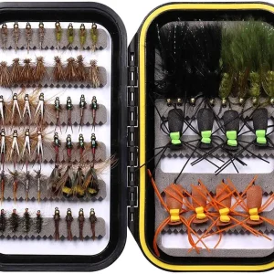 Fly Fishing Flies Assortment with Waterproof Fly Box, 28/40/64/92/120pcs Dry/Wet/Nymph/Streamer Flies, Trout/Bass/Panfish/Salmon Fishing Flies