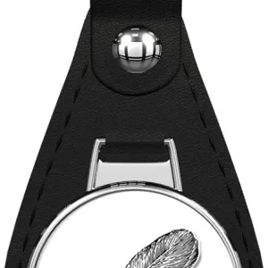 Fly Fishing Lure Black Leather Keychain with Silver Keyring Key Chain