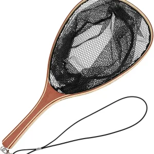 Fly Fishing Net, Trout Net, Wooden Frame Fly Fishing Landing Net with Soft Rubber Mesh for Catch and Release, Lightweight Fish Net for Trout Bass, Fly Fishing Gear for Stream Fishing