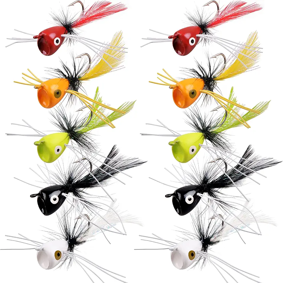 Fly Fishing Popper Flies Kit Colorful Fly Fishing Flies Popper Lures Foam Float Topwater Popping Bugs Lures Accessories for Trout Panfish Bluegill Bass Sunfish Salmon