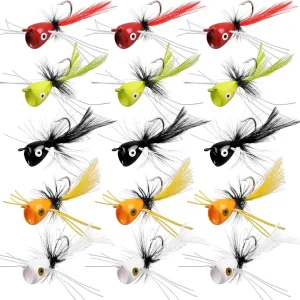 Fly Fishing Poppers, Fly Fishing Dry Flies Kit Topwater Fishing Lures Foam Float Fly Fishing Bass Popper Flies Fishing Lures for Bass Bluegill Sunfish Panfish Trout Salmon Perch Crappie