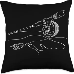 Fly Fishing Rod and Fly for Fly Fishermens Throw Pillow