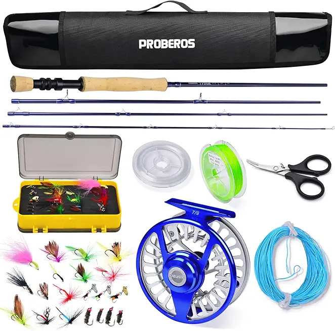 Fly Fishing Rod and Reel Combo - Fly Fishing Full Kit - 4 Piece Fly Rod Complete Starter Package Outfit - Fly Rod Fly Reel with Travel Case 9' 5/6#