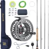 Fly Fishing Rod and Reel Combo, 4 Pieces Ultra Lightweight Portable Fly Rod and CNC Machined Aluminum Alloy Reel Complete Starter Package with Rod Bag