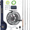 Fly Fishing Rod and Reel Combo, 4 Pieces Ultra Lightweight Portable Fly Rod and CNC Machined Aluminum Alloy Reel Complete Starter Package with Rod Bag