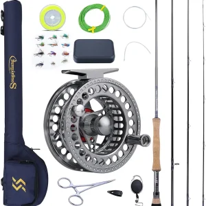 Fly Fishing Rod and Reel Combo, 4 Pieces Ultra Lightweight Portable Fly Rod and CNC Machined Aluminum Alloy Reel Complete Starter Package with Rod Bag