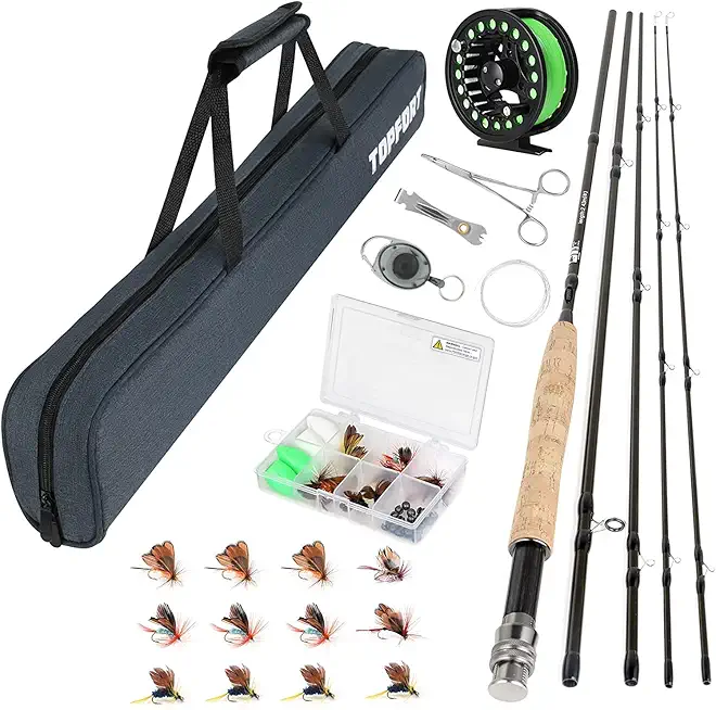 Fly Fishing Rod and Reel Combo Starter Kit, 4 Piece Lightweight Ultra-Portable Graphite Fly Rod Complete Starter Package with Carrier Bag