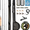 Fly Fishing Rod and Reel Combo Starter Kit, Graphite Fly Rod with Cork Handle, Die Cast Aluminum Reel, Fly Box Case & Fishing Flies and, Carrying Case and Accessories