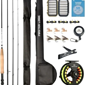 Fly Fishing Rod and Reel Combo Starter Kit, Graphite Fly Rod with Cork Handle, Die Cast Aluminum Reel, Fly Box Case & Fishing Flies and, Carrying Case and Accessories