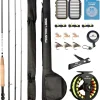 Fly Fishing Rod and Reel Combo Starter Kit, Graphite Fly Rod with Cork Handle, Die Cast Aluminum Reel, Fly Box Case & Fishing Flies and, Carrying Case and Accessories
