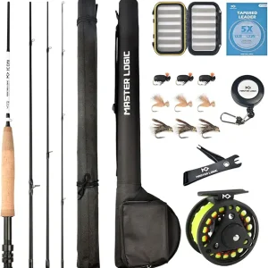 Fly Fishing Rod and Reel Combo Starter Kit, Graphite Fly Rod with Cork Handle, Die Cast Aluminum Reel, Fly Box Case & Fishing Flies and, Carrying Case and Accessories
