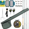 Fly Fishing Rod Combo Starter Kit Semi Gloss Green Jade Finish 24T Carbon Fiber Trout Travel Fly Rod with Reel,Fly Rod case,Fly Box , Flies,Tapered Leader,Knot Tying Tools