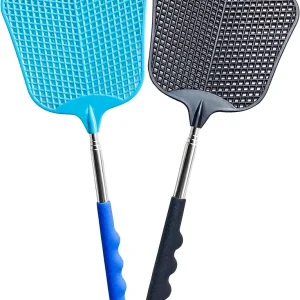 Fly Swatter Heavy Duty Set, with Durable Telescopic Stainless Steel Extendable Handles, for Home, Classroom and Office, 2Pcs, 2 Colors