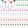 Fly Tying Jigs Kit,60pcs Small Jig Heads for Fly Fishing,Round Ball Crappie Jigs Trout Tying Flies Ice Fishing 1/64oz 1/32oz 1/28oz 1/16oz