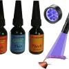 Fly Tying UV Clear Glue and Power Light Combo Three Bottles Thick Thin and Soft +12 LED Light for Building Flies Heads Bodies Wings and Gluing Eyes