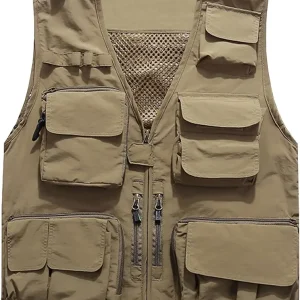 Flygo Men's Casual Lightweight Outdoor Fishing Work Safari Travel Photo Cargo Vest Jacket Multi Pockets