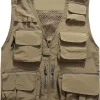 Flygo Men's Casual Lightweight Outdoor Fishing Work Safari Travel Photo Cargo Vest Jacket Multi Pockets