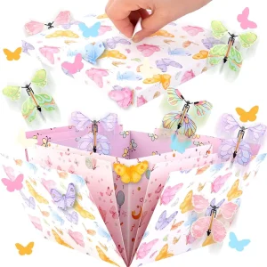 Flying Butterfly Explosion Gift Box, Pop Out Unique Exploding Surprise Gift Box, Flying Butterfly Box with 3D Butterfly for Mother's Day, Birthdays, Wedding, Baby Shower Party (A)