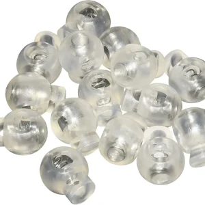 Flyshop Plastic Single Hole 100 Count Clear Frost Round Ball Cord Locks Toggles Size 22 x 17mm