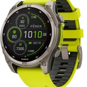 f?nix� 8 � 47 mm, Solar, Sapphire, Premium Multisport GPS Smartwatch, Long-Lasting Battery Life, Dive-Rated, Built-in LED Flashlight, Titanium with Amp Yellow/Graphite Band